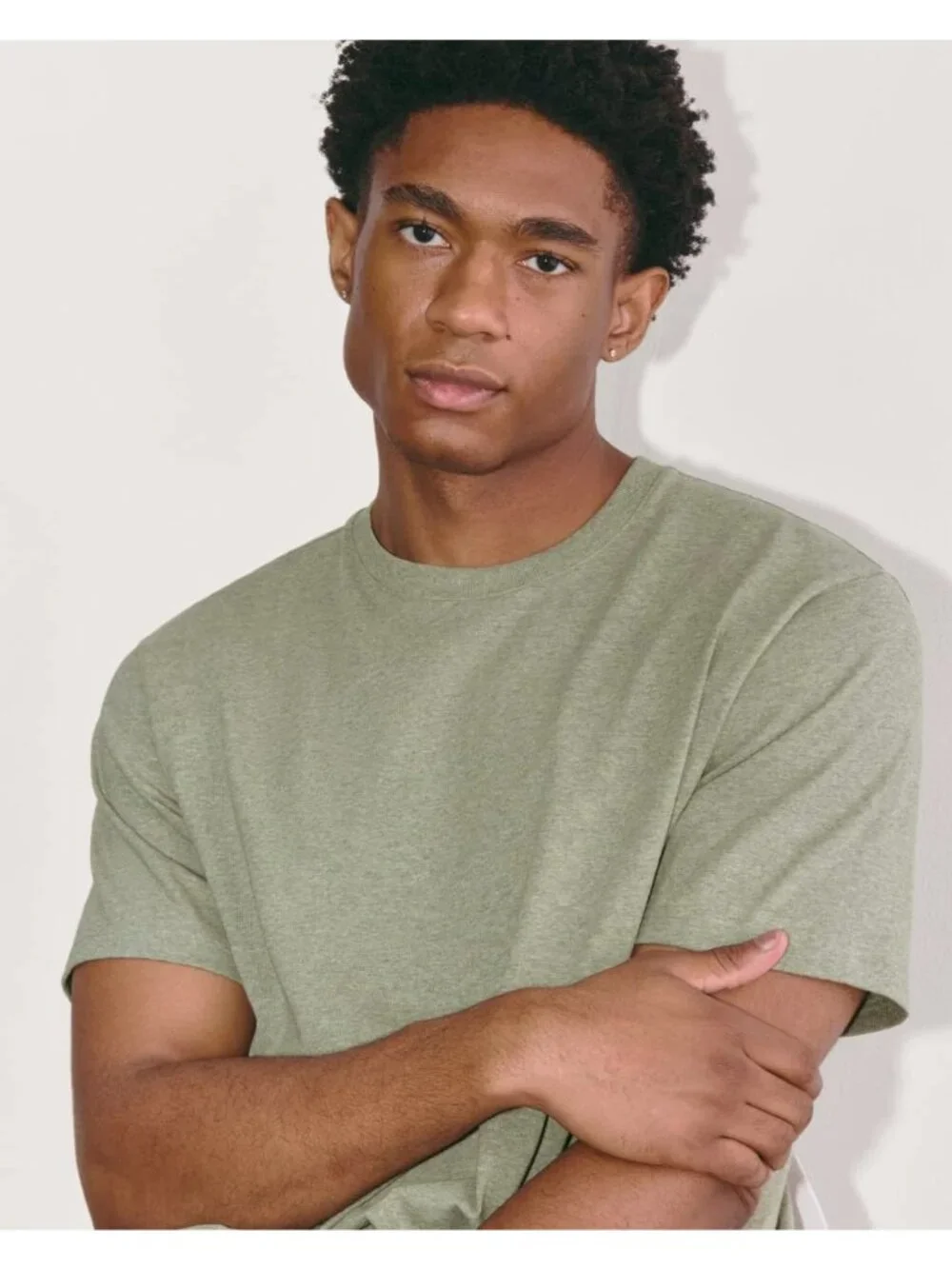Everlane The Premium-Weight Crew in Heather Sage Green Large New Mens Tee Tshirt - Picture 3 of 12